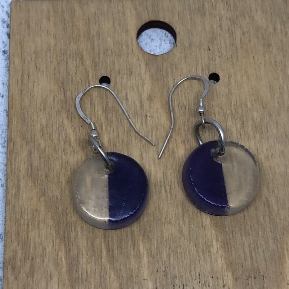Artisan handcrafted sterling silver 925 recycled glass earrings colorblock - Picture 2 of 5